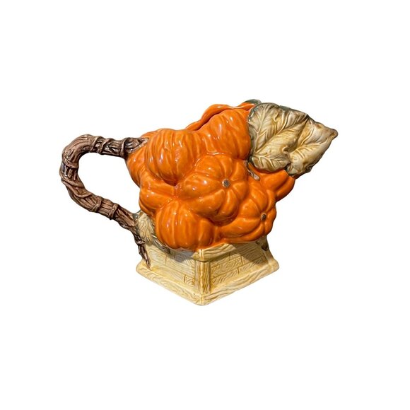 Coaster Other - Vintage 1995 Coaster Pumpkin Ceramic Pitcher With Leaf Handle